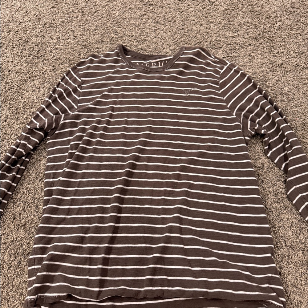 American eagle Brown and White Striped Long Sleeve Shirt